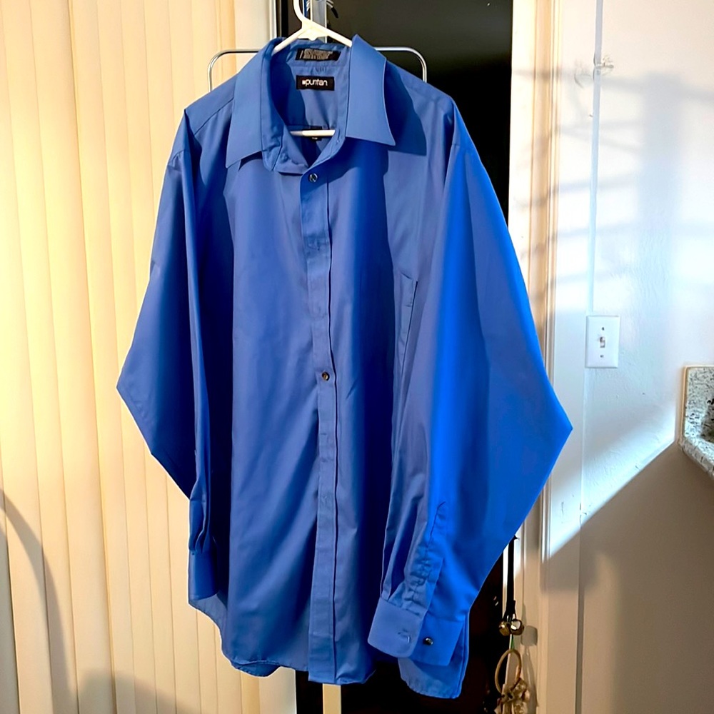 Puritan dress blue shirt size. Neck. 17.1/2.  34/35 65 polyester 35 cotton